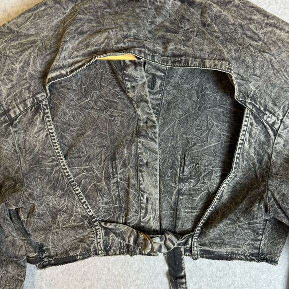 Urban Outfitters Shacket Womens Crop Cutout Denim Shirt Acid Wash Biker Grunge - Picture 9 of 16